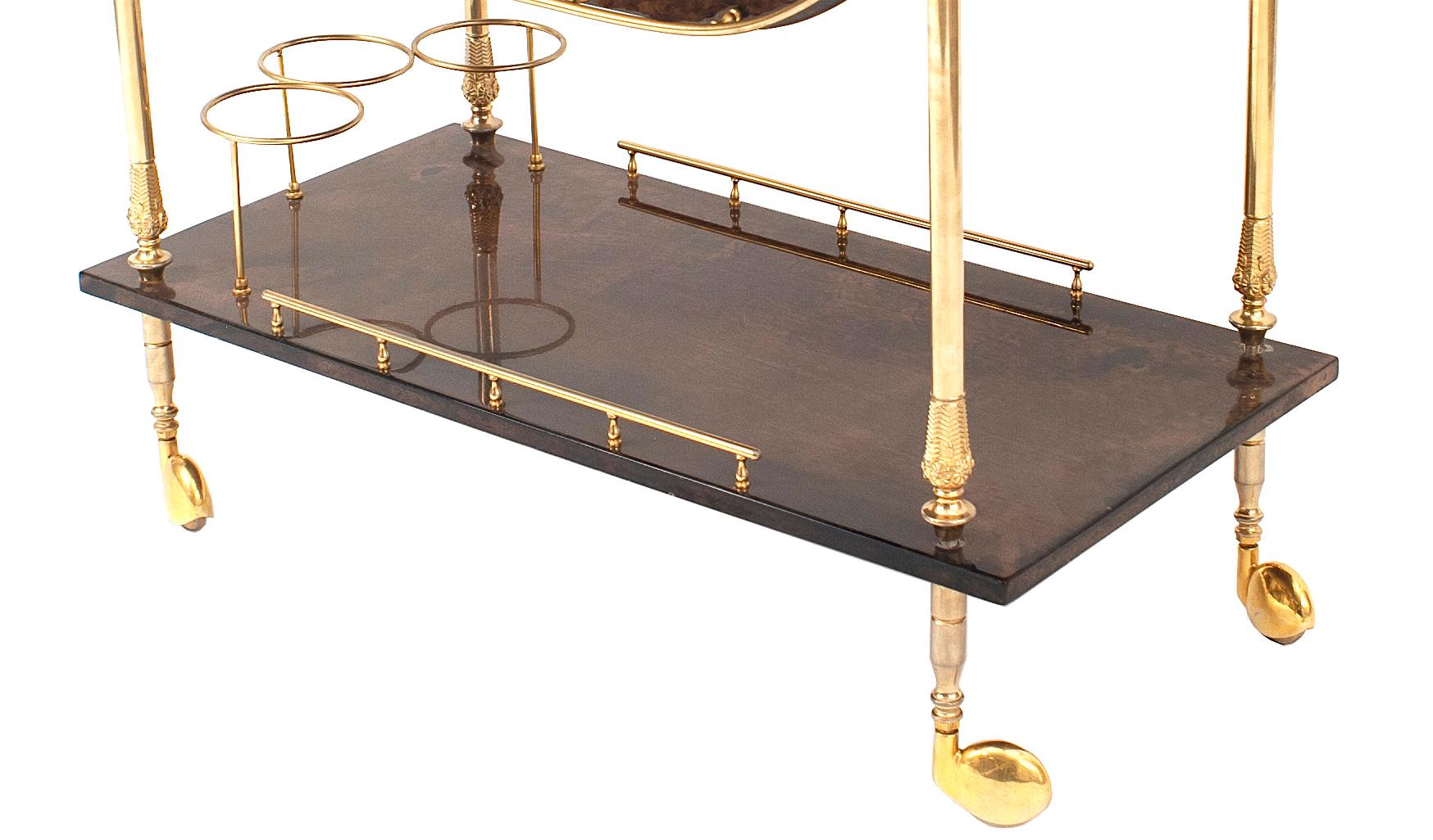 Italian Midcentury Lacquered Goatskin Two-Tier Bar/Tea Cart In Good Condition In New York, NY