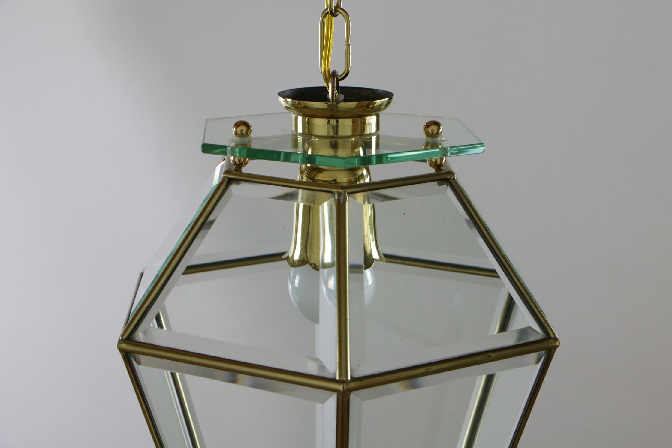 Brass Italian Midcentury Lanter Pendant Lamp, Adolf Loos Style, 1950s For Sale