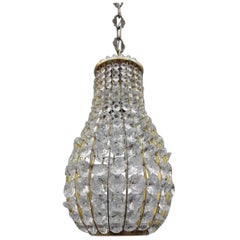 Italian Midcentury Lantern in Crystal and Brass 1950s Pear Shape