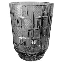 Italian Midcentury Large Crystal Vase Ground, Cut, And Polished By Hand