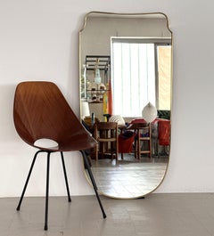 Italian Midcentury Wall Mirror, Brass Frame, Full-Length Design, 1950