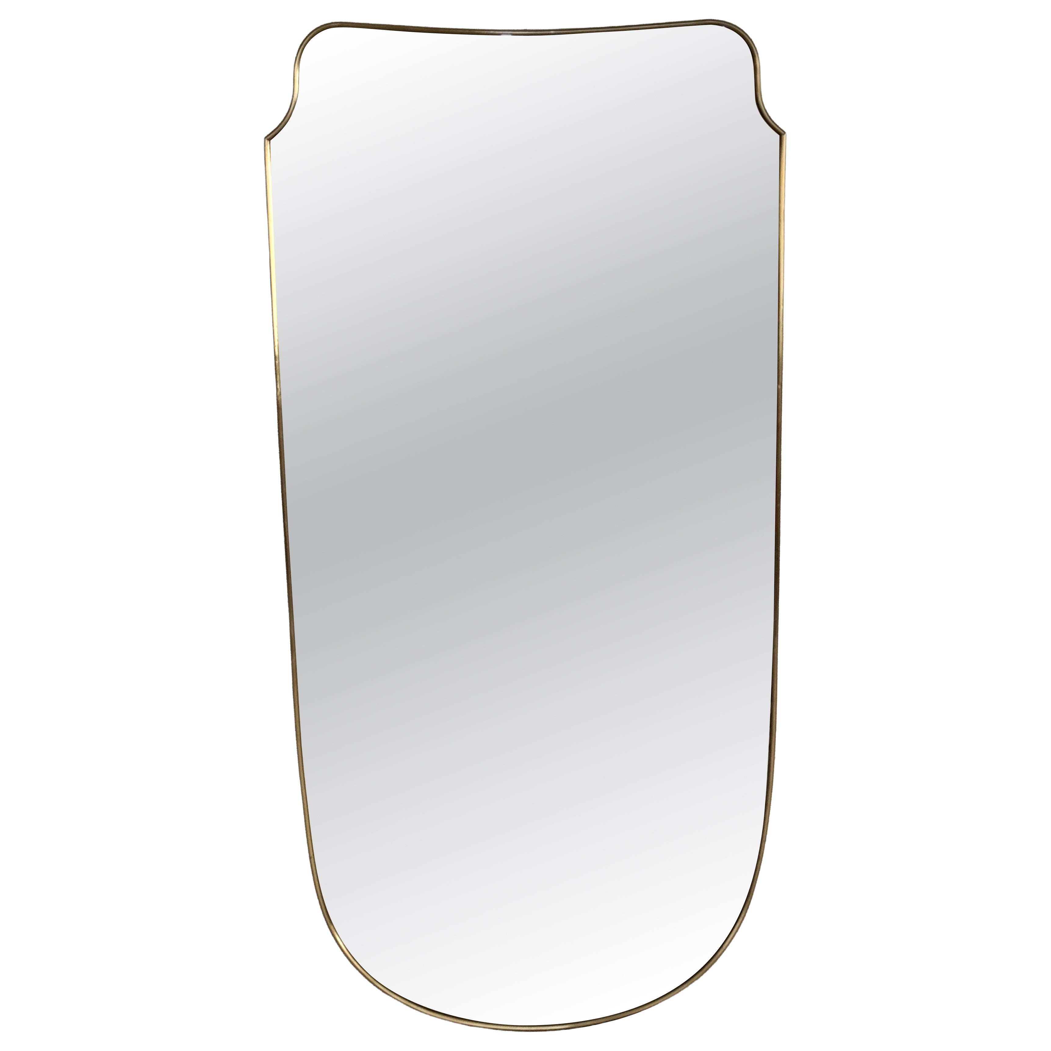 Italian Midcentury Wall Mirror, Brass Frame, Full-Length Design, 1950