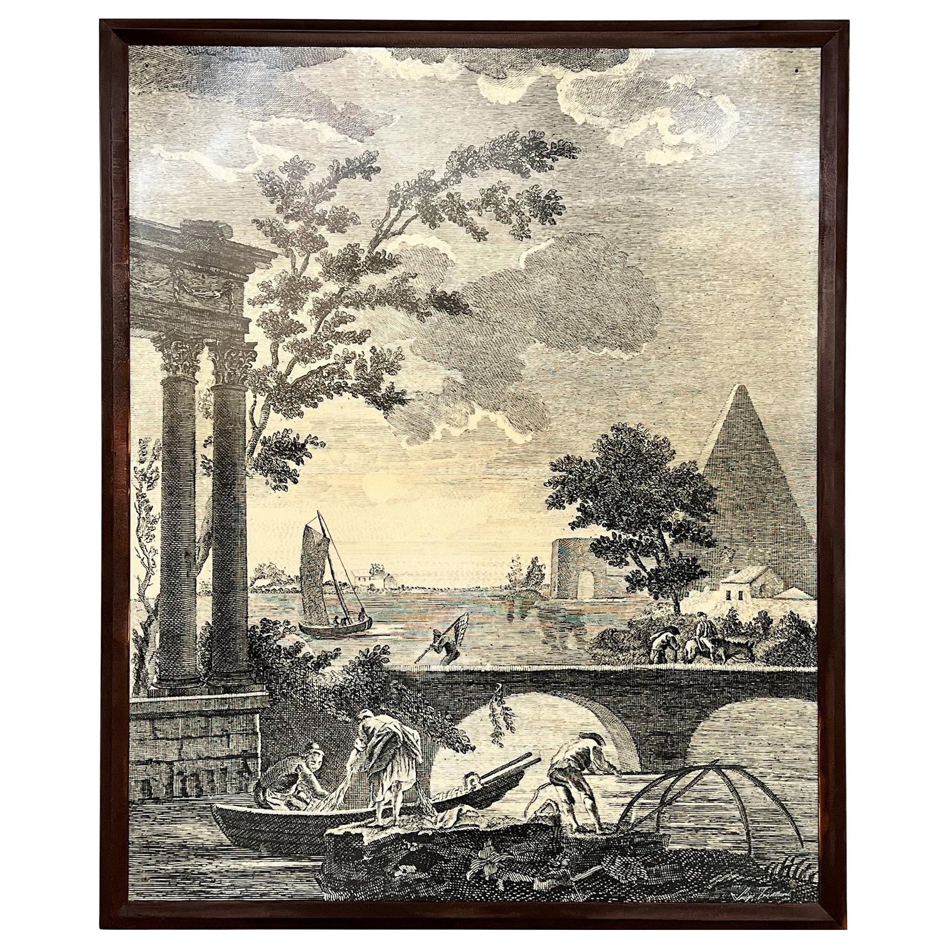 Großes italienisches Wandteppich oder Wandbild aus der Jahrhundertmitte im Stil von Fornasetti, 1960er Jahre