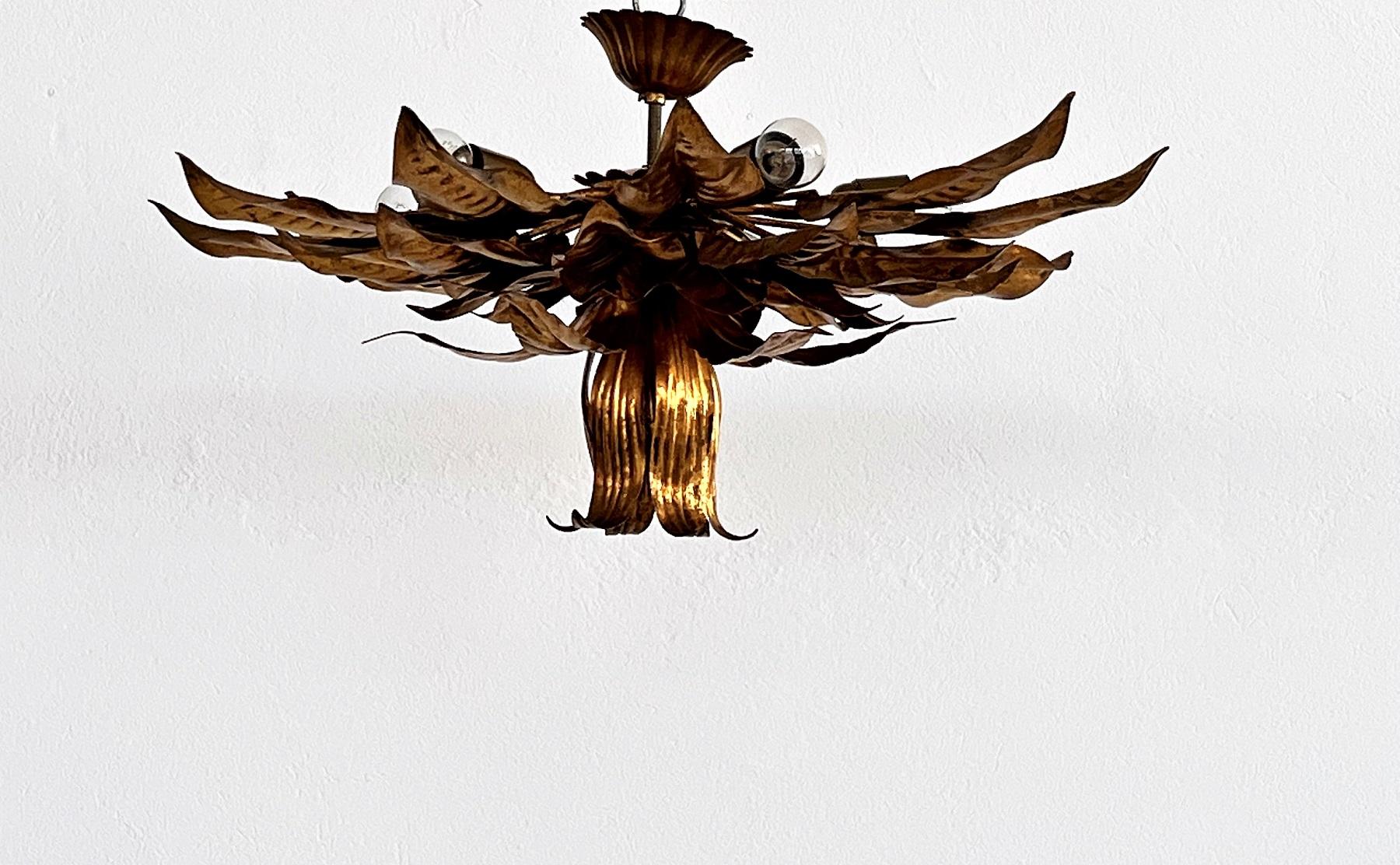 Metal Italian Mid-Century Large Flower Gilt Flush Mount Light for Kögl, 1970s