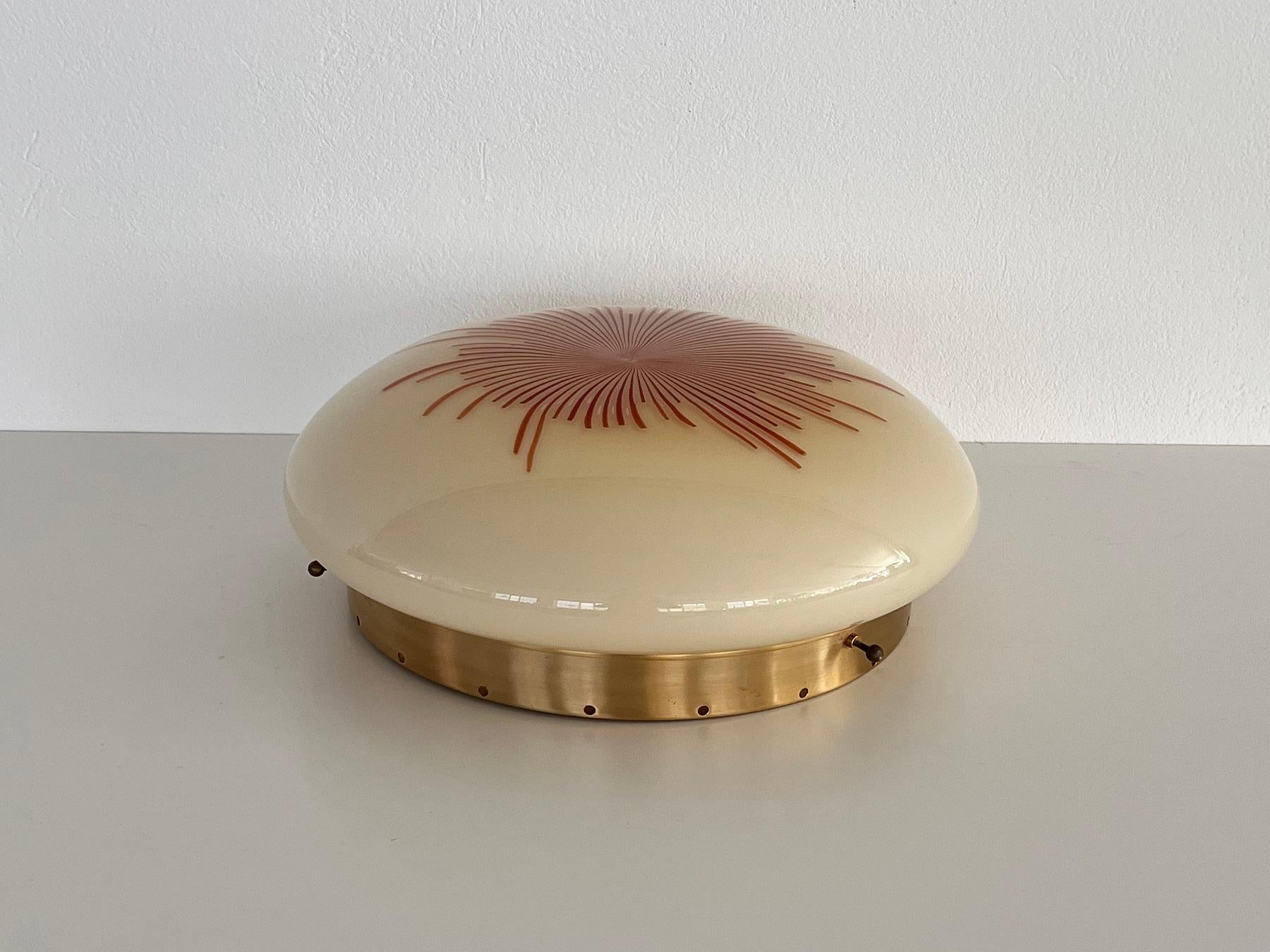 Italian Mid-Century Large Murano Glass and Brass Flush Mount Light, 1970 4