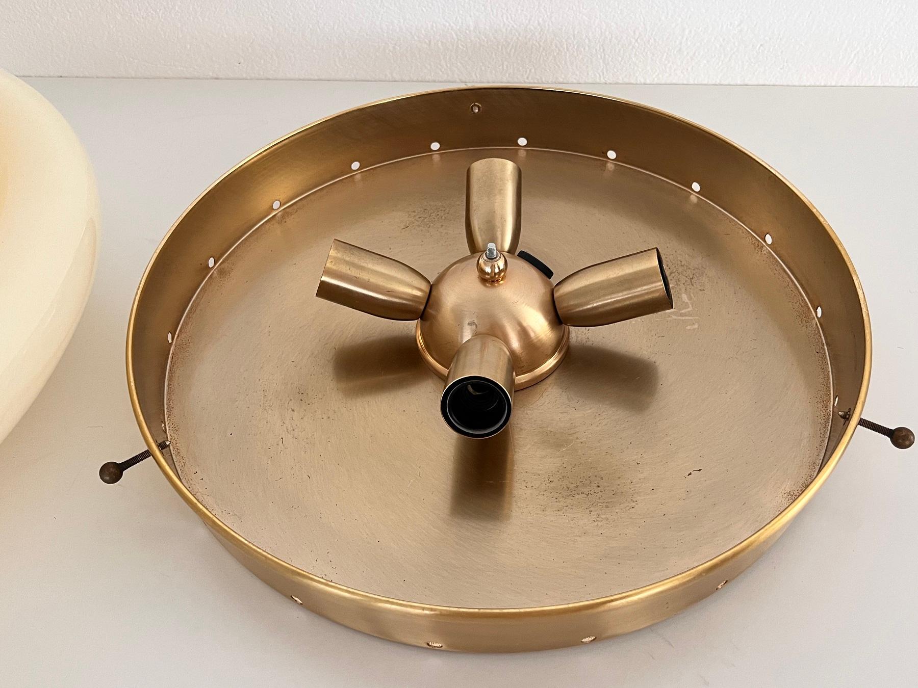 Italian Mid-Century Large Murano Glass and Brass Flush Mount Light, 1970 9