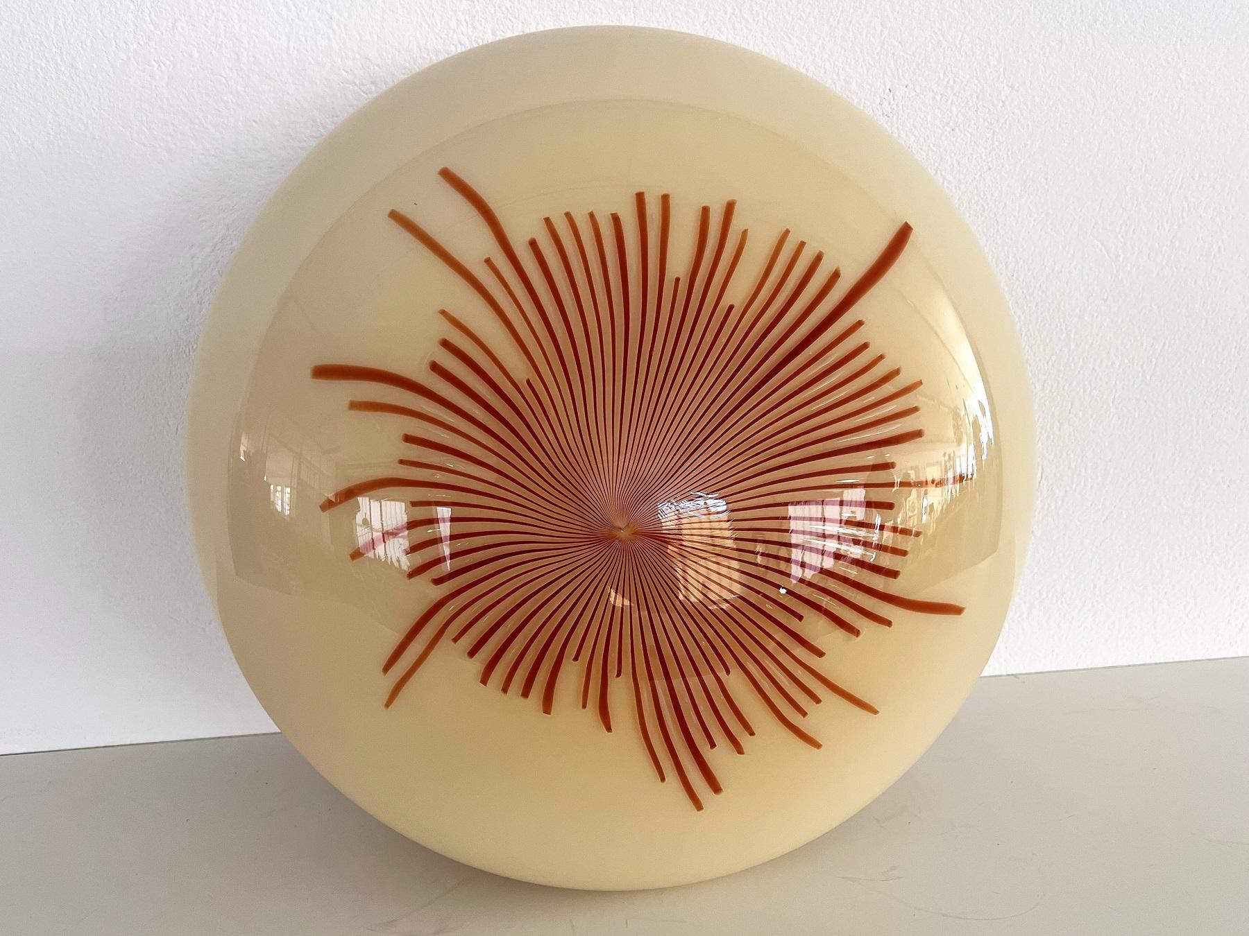 Italian Mid-Century Large Murano Glass and Brass Flush Mount Light, 1970 2