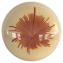 Italian Mid-Century Large Murano Glass and Brass Flush Mount Light, 1970