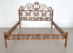 Italian Midcentury Large Organic Bamboo and Rattan Bed Frame, 1970s
