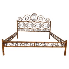 Italian Midcentury Large Organic Bamboo and Rattan Bed Frame, 1970s