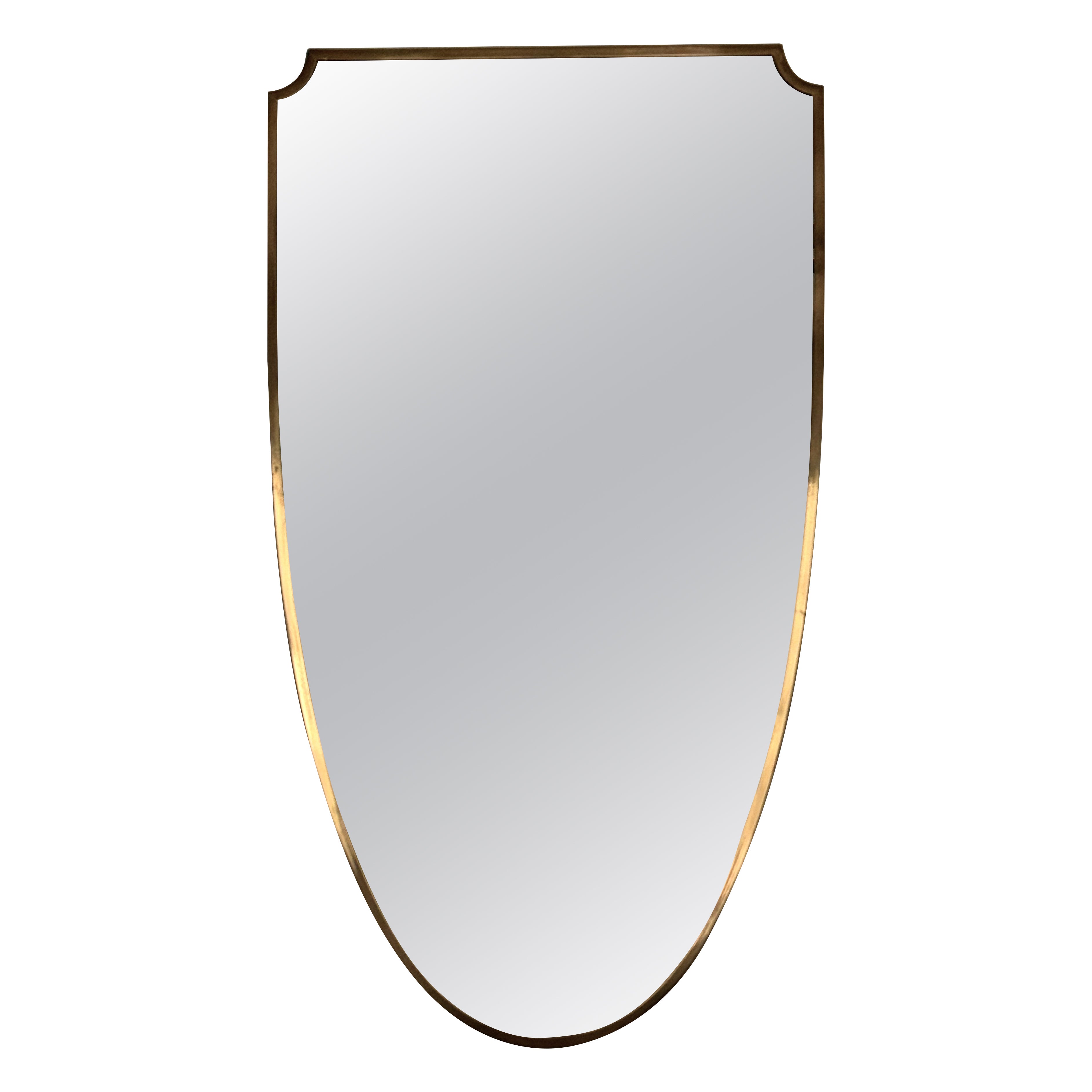 Grand miroir mural vintage original italien du milieu du siècle avec cadre en laiton, années 1970