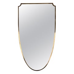 Grand miroir mural vintage original italien du milieu du siècle avec cadre en laiton, années 1970