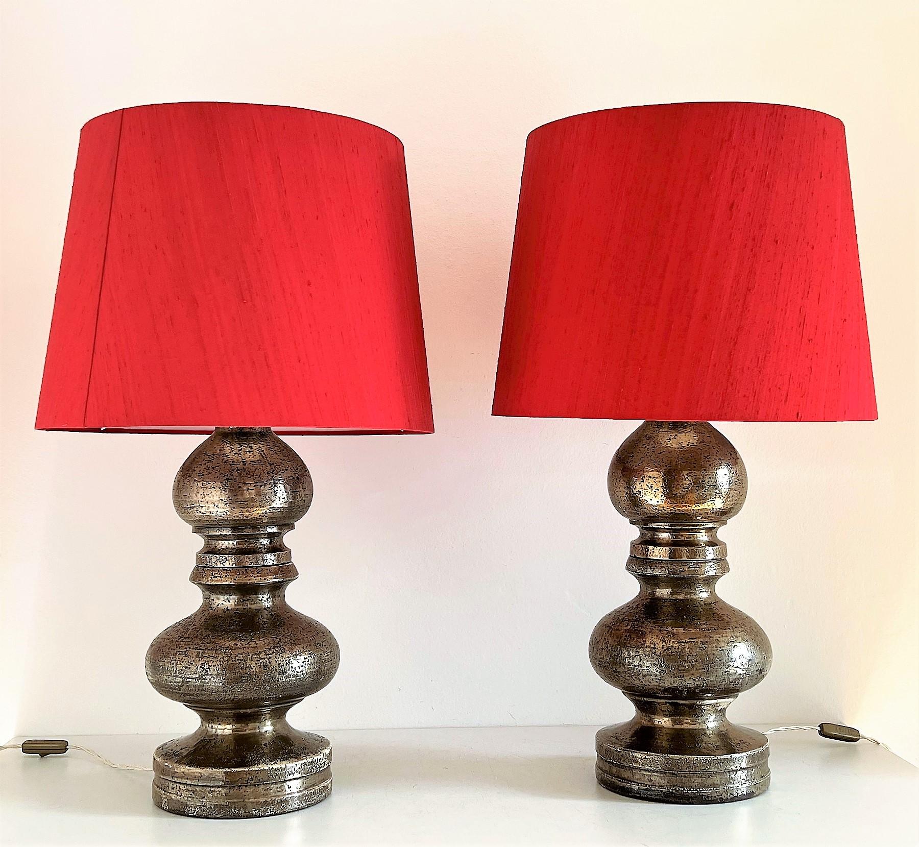 Italian Mid-Century Large Pottery Table Lamps by Aldo Londi for Bitossi, 1960s For Sale 3
