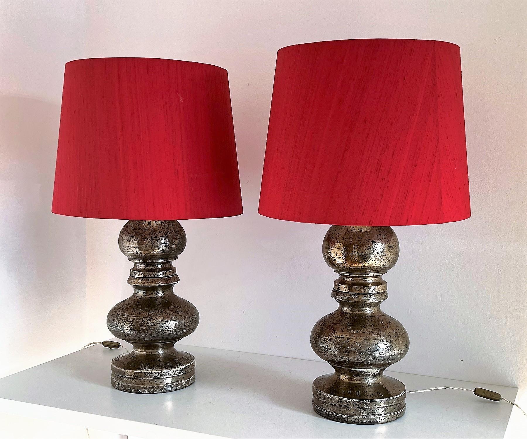 Italian Mid-Century Large Pottery Table Lamps by Aldo Londi for Bitossi, 1960s For Sale 5