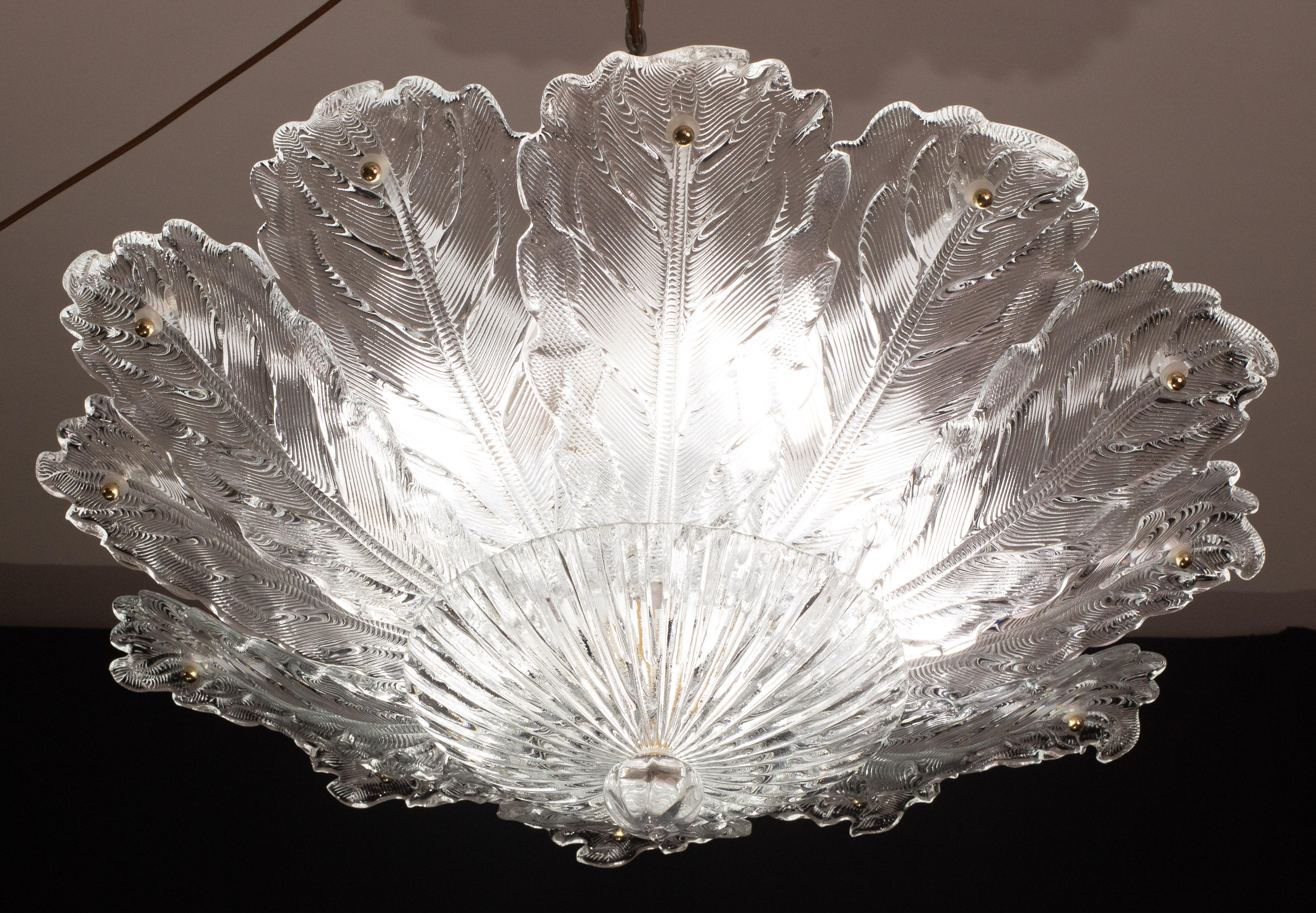 Italian MidCentury Large Size Trasparent Murano Glass Ceiling Light For Sale 9