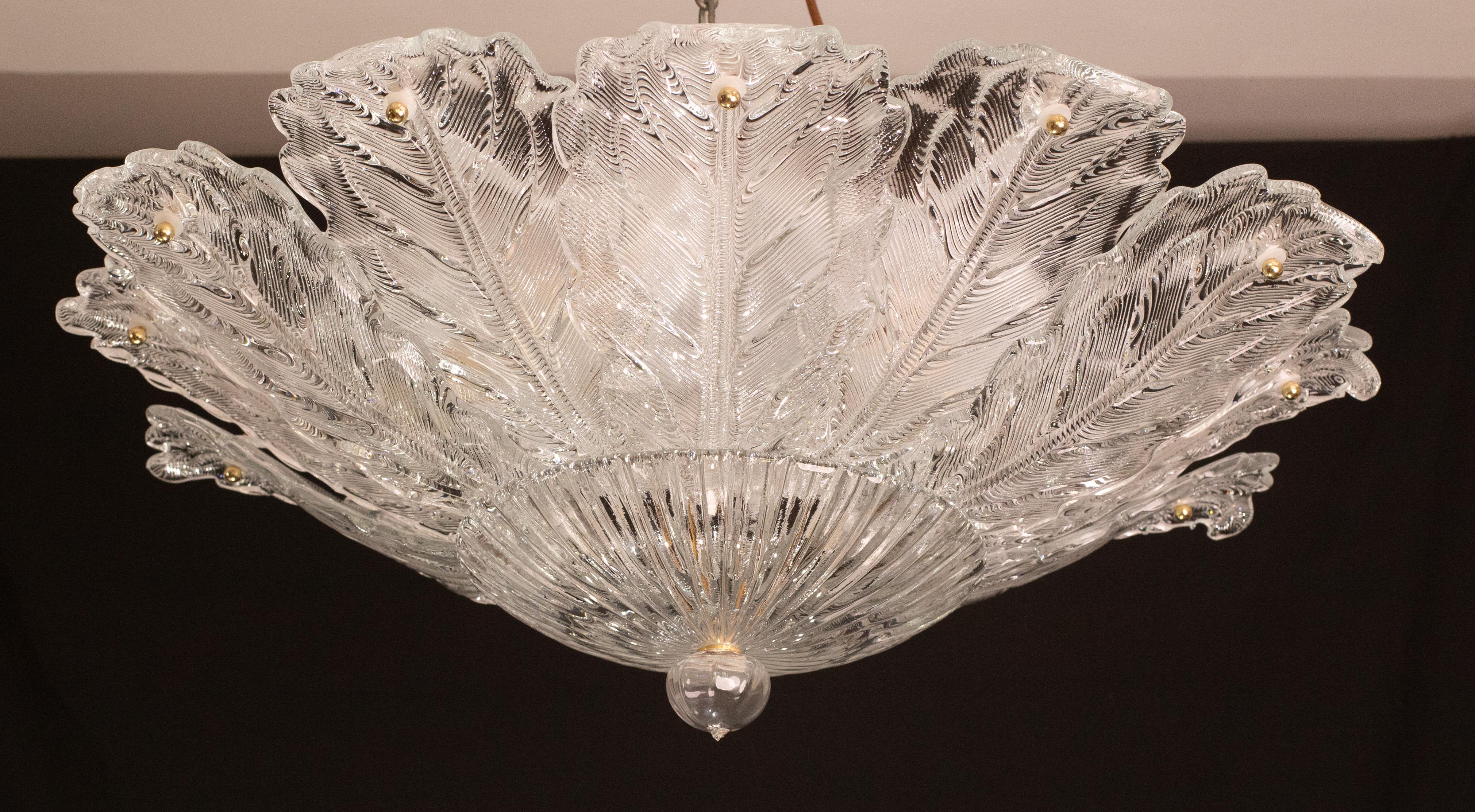 European Italian MidCentury Large Size Trasparent Murano Glass Ceiling Light For Sale