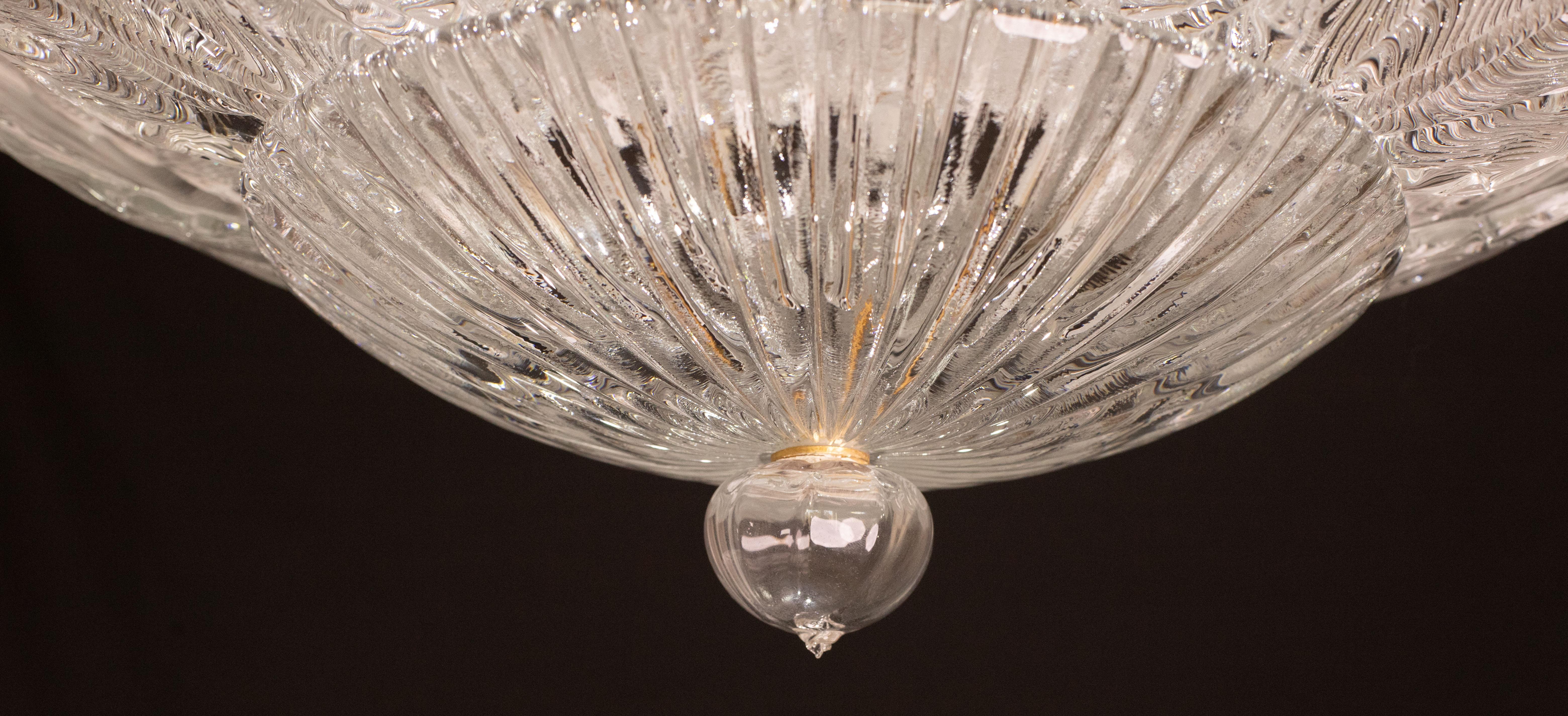 Late 20th Century Italian MidCentury Large Size Trasparent Murano Glass Ceiling Light For Sale