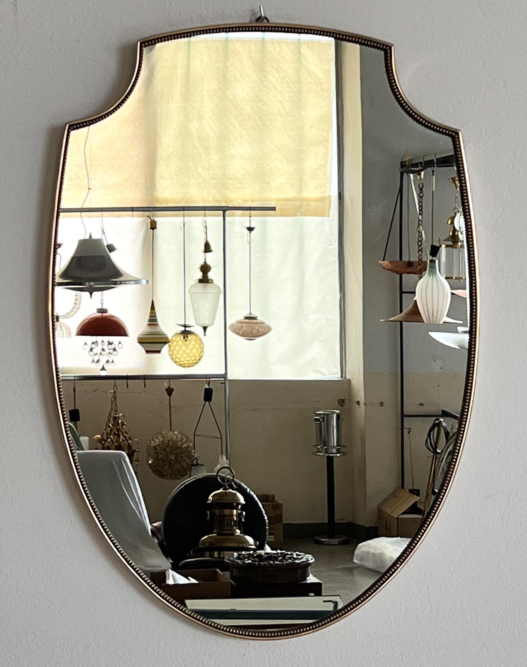 Italian Midcentury Large Vintage Wall Mirror with Brass Frame, 1970s 5