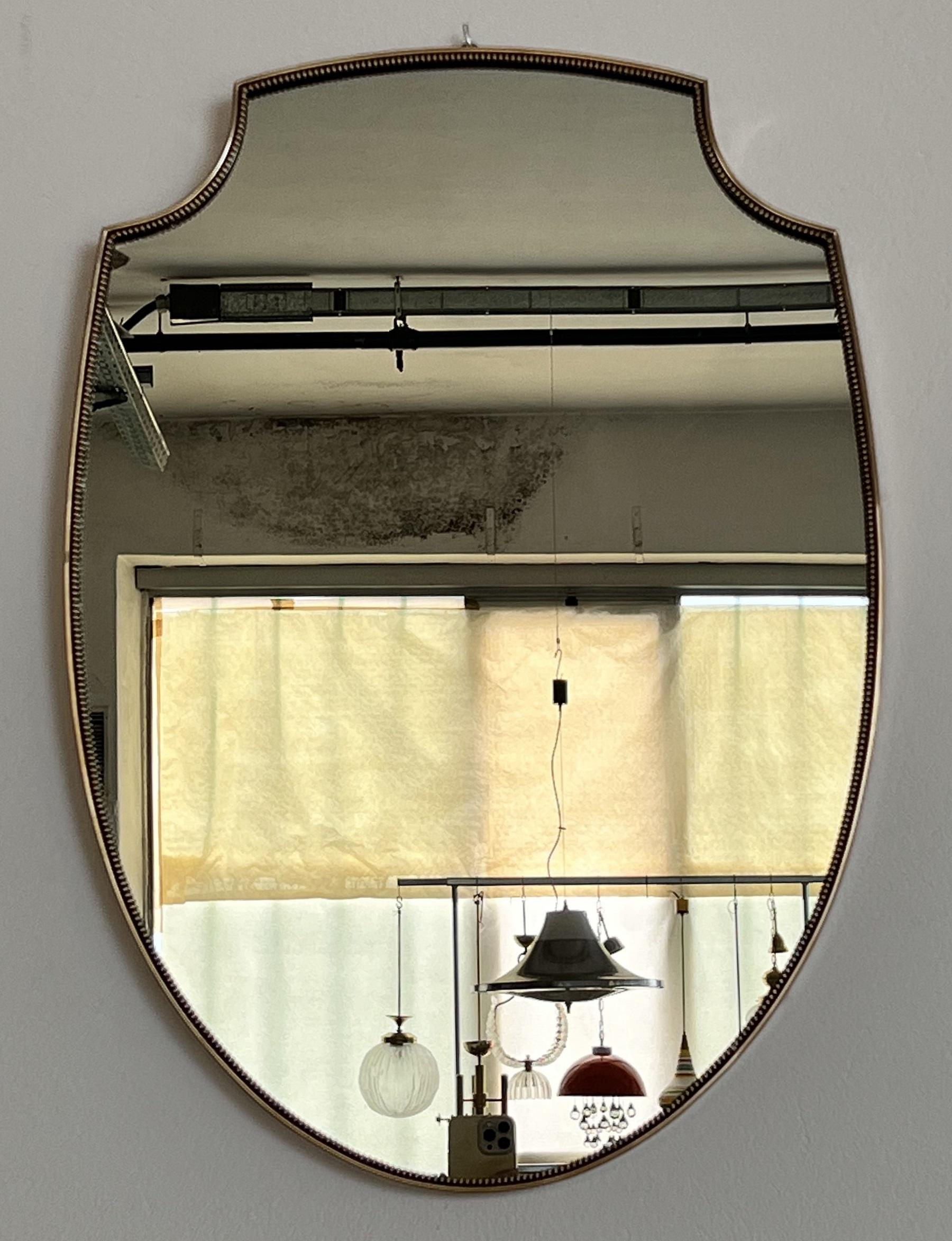 Italian Midcentury Large Vintage Wall Mirror with Brass Frame, 1970s 6