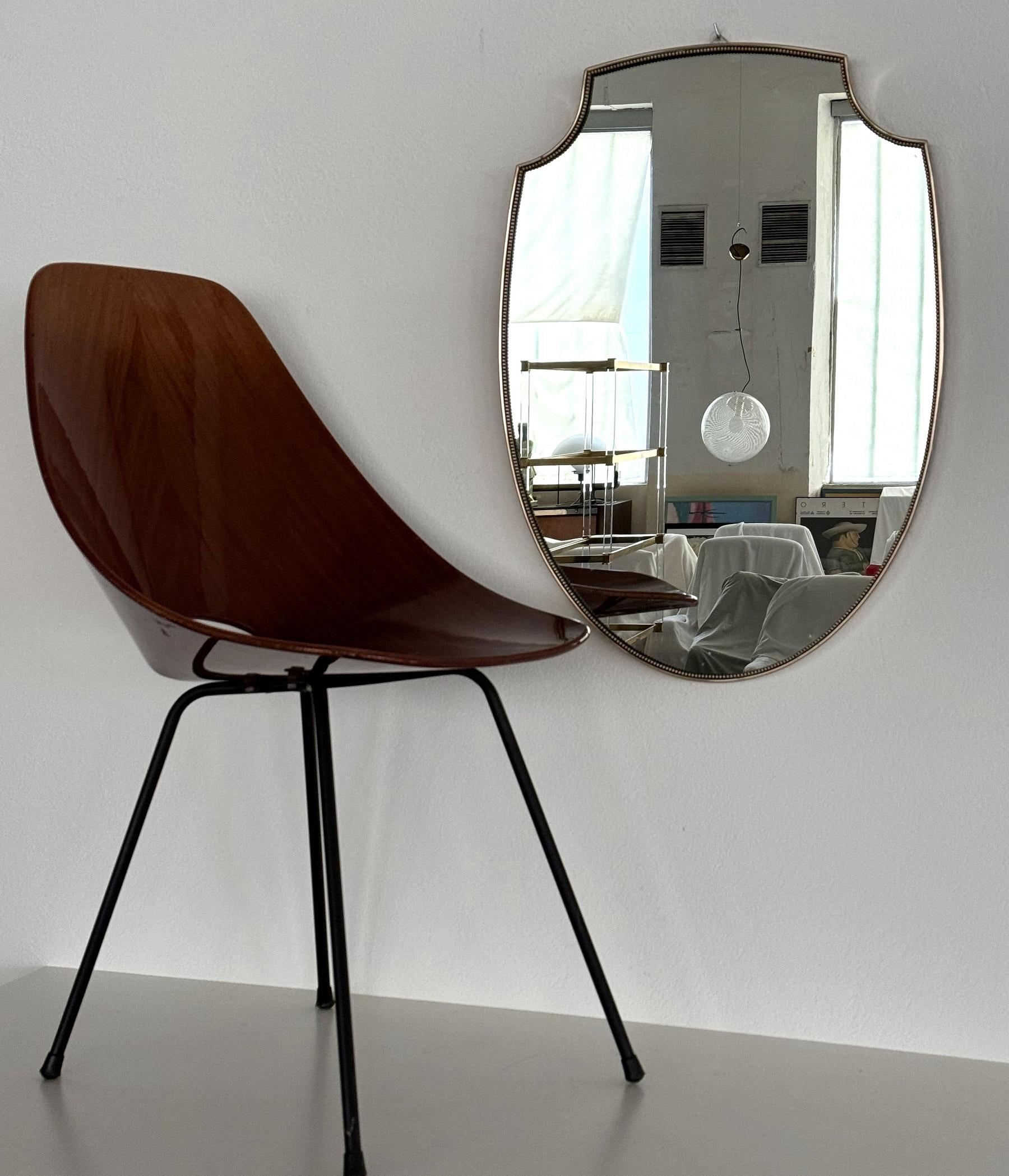 Italian Midcentury Large Vintage Wall Mirror with Brass Frame, 1970s 7