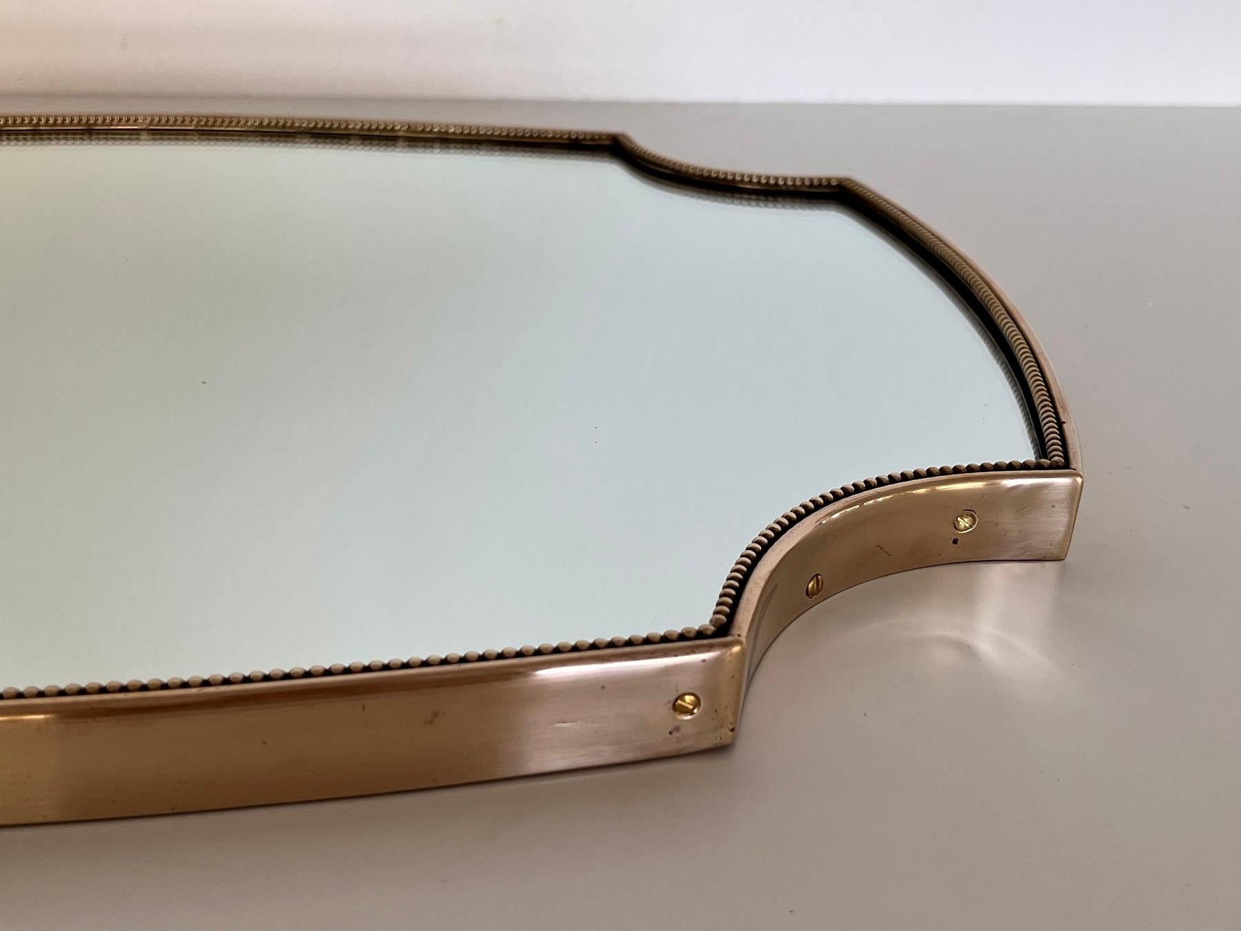 Italian Midcentury Large Vintage Wall Mirror with Brass Frame, 1970s 9