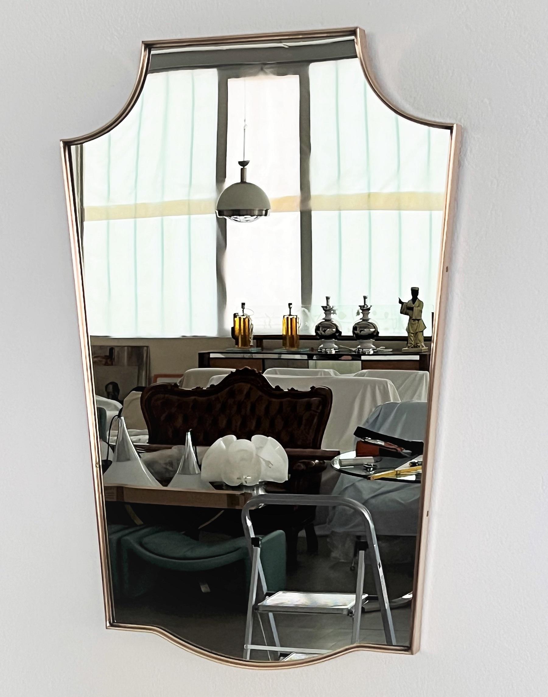 Mid-Century Modern Italian Midcentury Large Vintage Wall Mirror with Brass Frame, 1970s For Sale