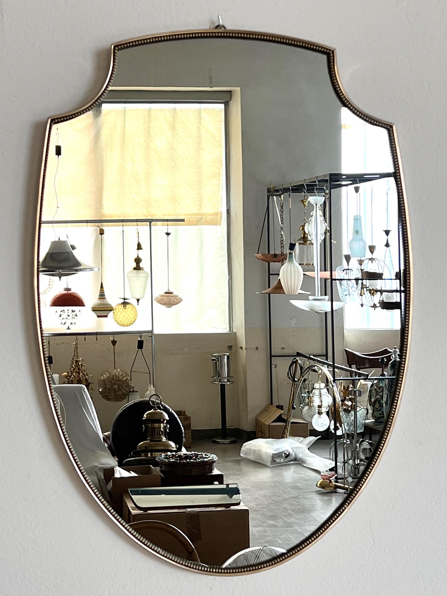 Mid-Century Modern Italian Midcentury Large Vintage Wall Mirror with Brass Frame, 1970s