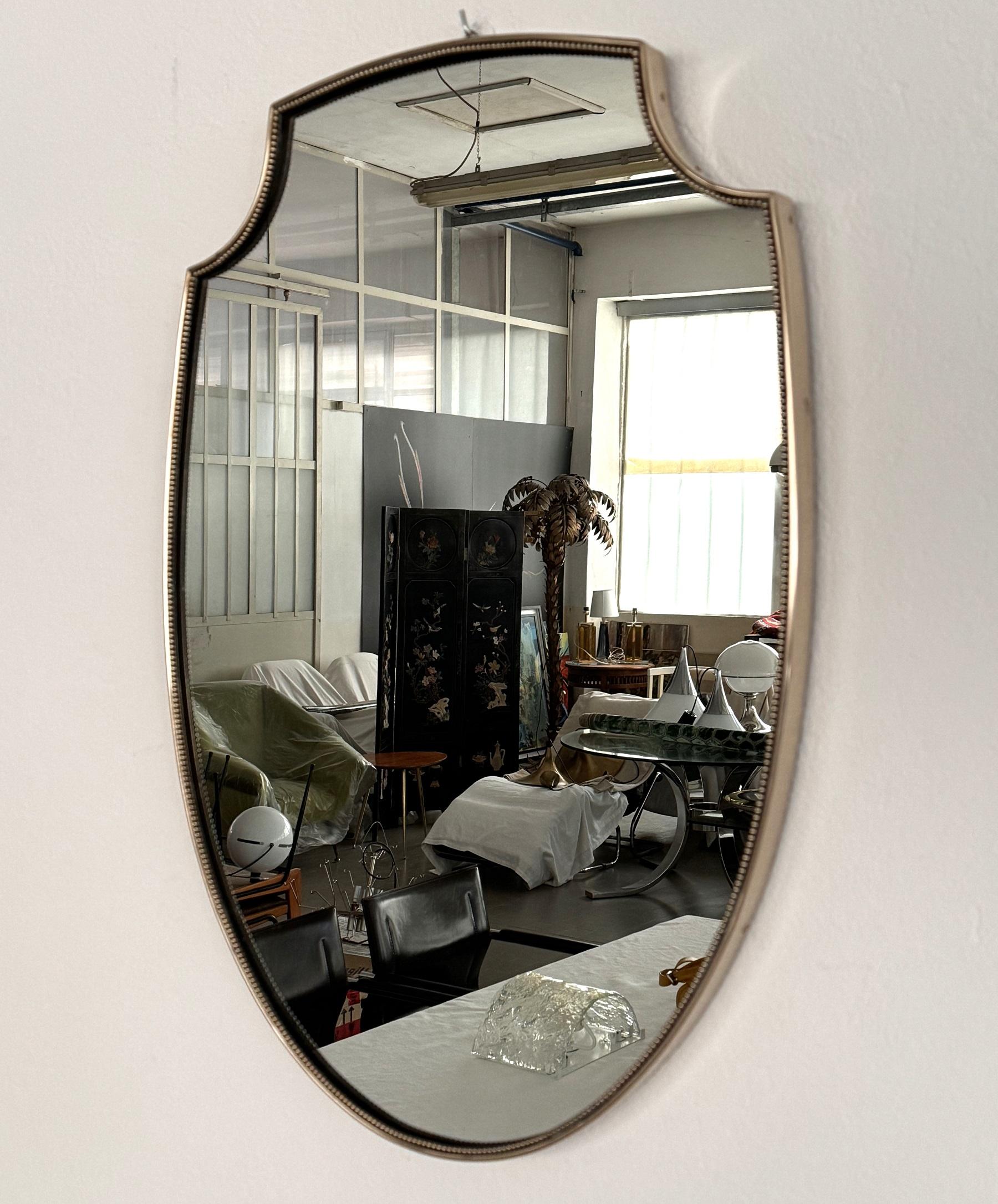 Mid-Century Modern Italian Midcentury Large Vintage Wall Mirror with Brass Frame, 1970s
