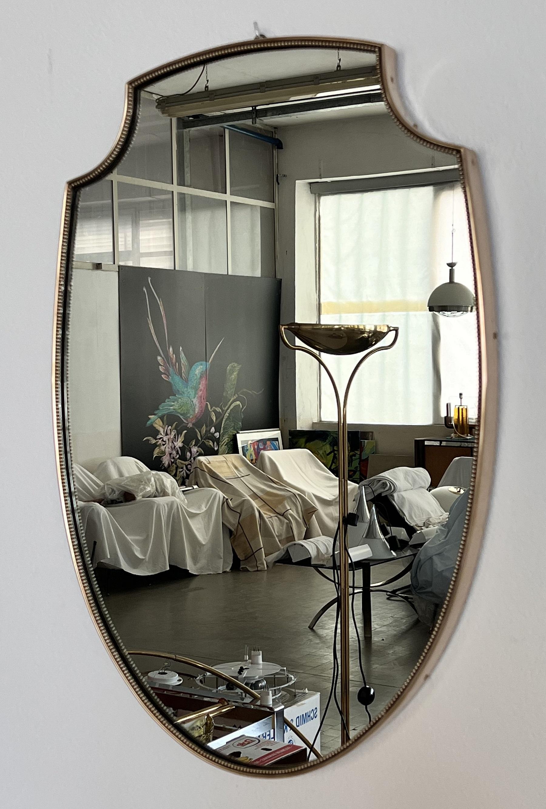 Late 20th Century Italian Midcentury Large Vintage Wall Mirror with Brass Frame, 1970s