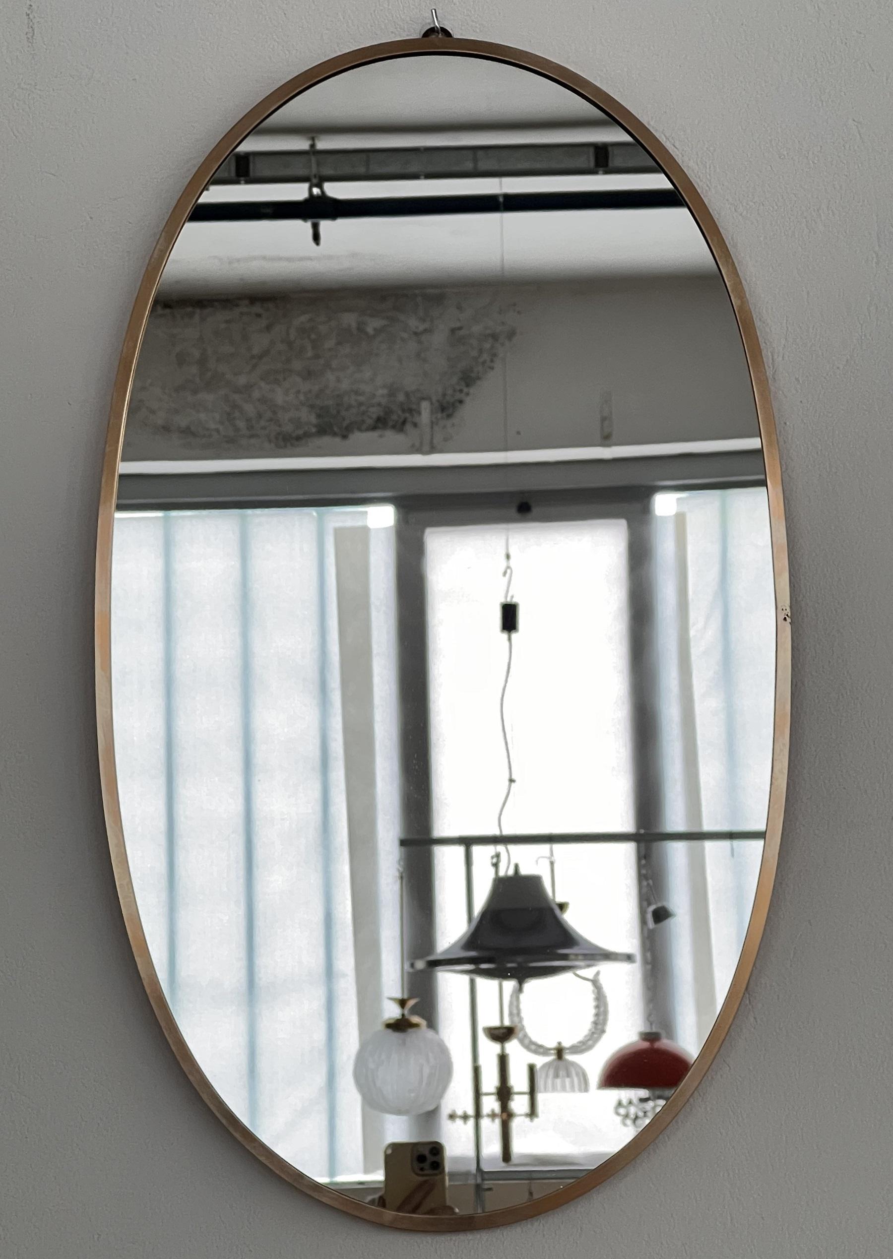Italian Midcentury Large Vintage Wall Mirror with Brass Frame, 1970s 1
