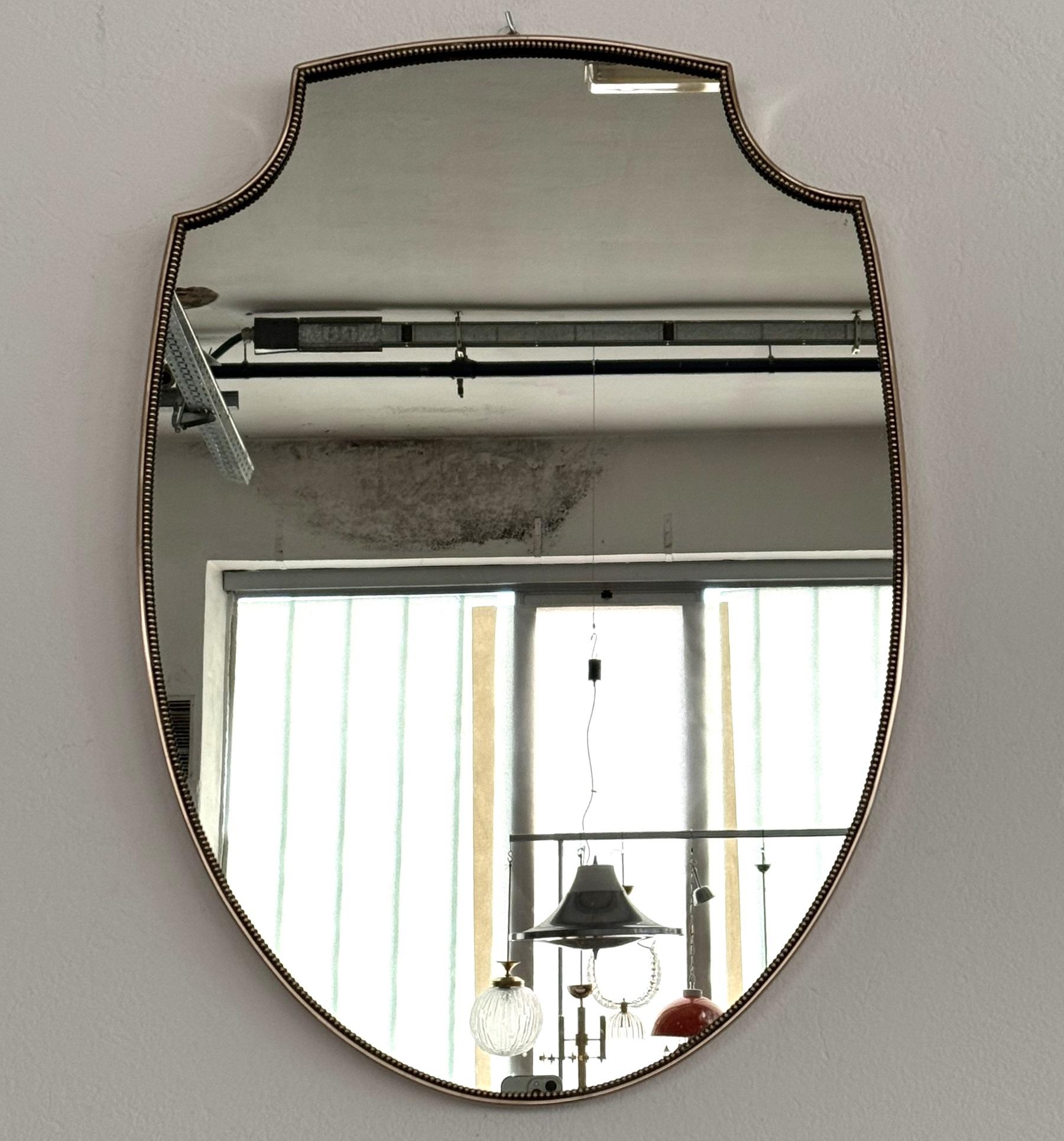 Italian Midcentury Large Vintage Wall Mirror with Brass Frame, 1970s 1
