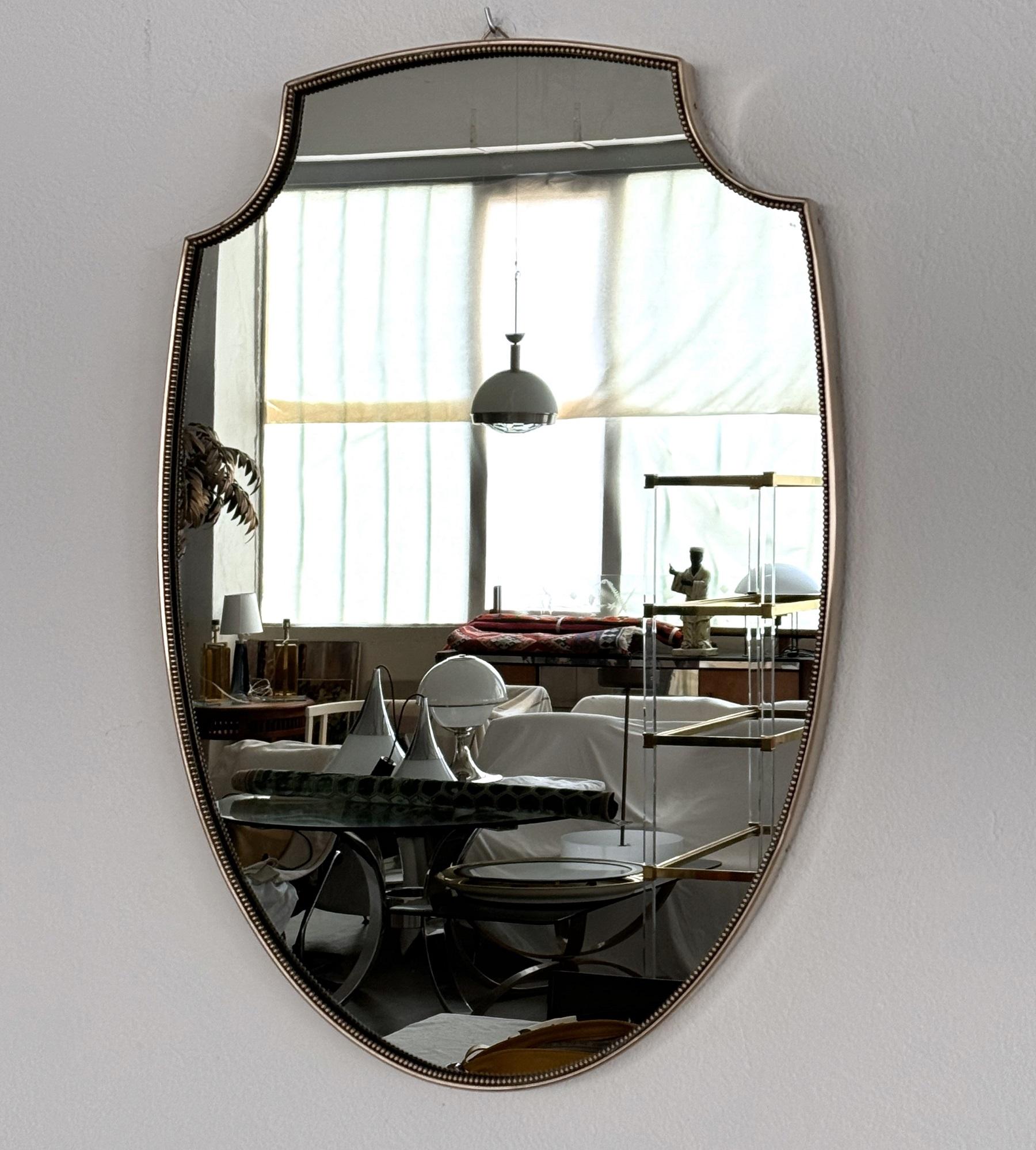 Italian Midcentury Large Vintage Wall Mirror with Brass Frame, 1970s 2