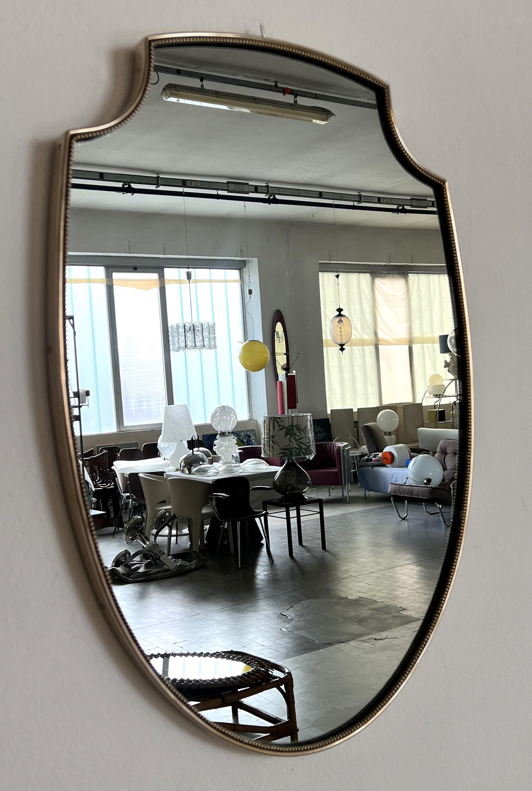 Italian Midcentury Large Vintage Wall Mirror with Brass Frame, 1970s 3