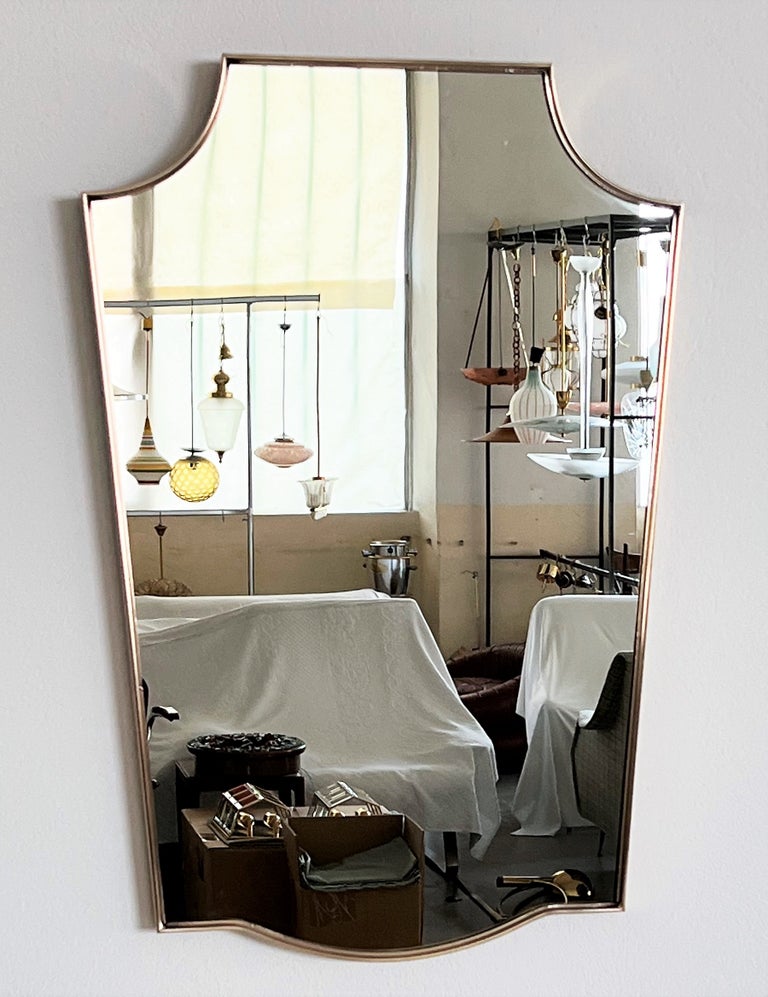 Italian Midcentury Large Vintage Wall Mirror with Brass Frame, 1970s