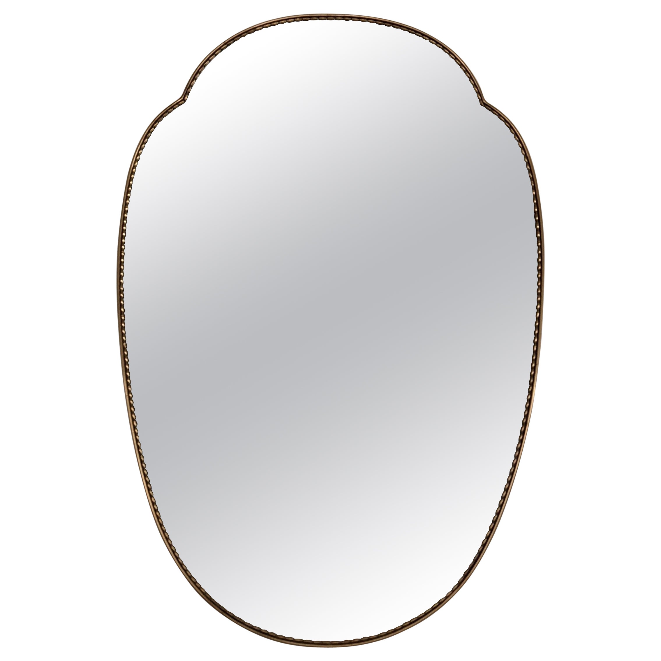 Italian Midcentury Large Vintage Wall Mirror with Brass Frame and Details, 1970s