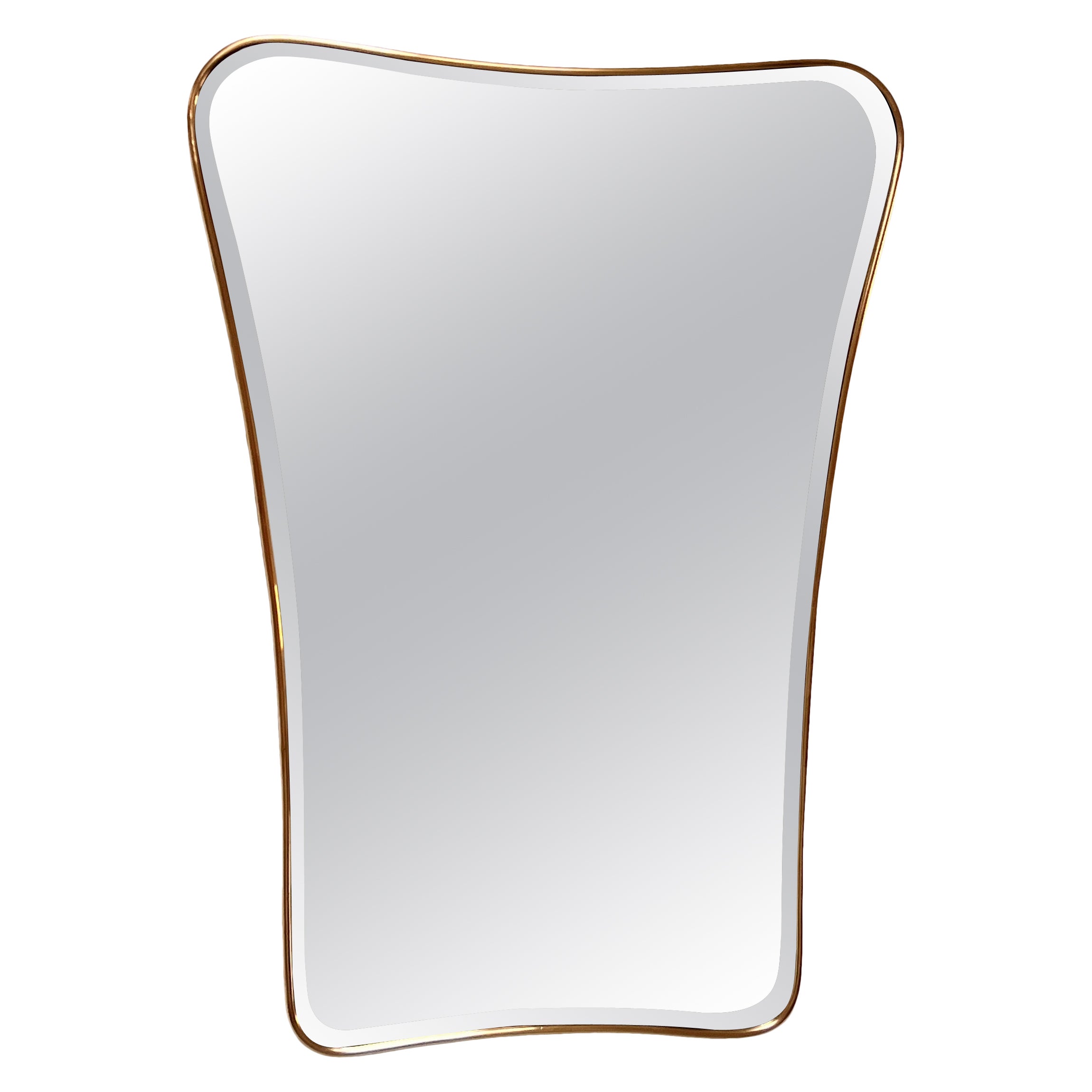 Italian Midcentury Large Vintage Wall Mirror with Cut Glass and Brass Frame