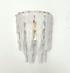 Italian Midcentury Large White Leaf Murano Wall Sconce by Mazzega, 1970s