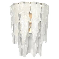Italian Midcentury Large White Leaf Murano Wall Sconce by Mazzega, 1970s