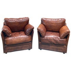 Vintage Italian Midcentury Leather Armchairs, 1960s