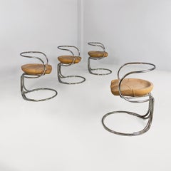 Sillas italianas de acero y piel de mediados de siglo Vladimir Tatlin Nikol International 1950