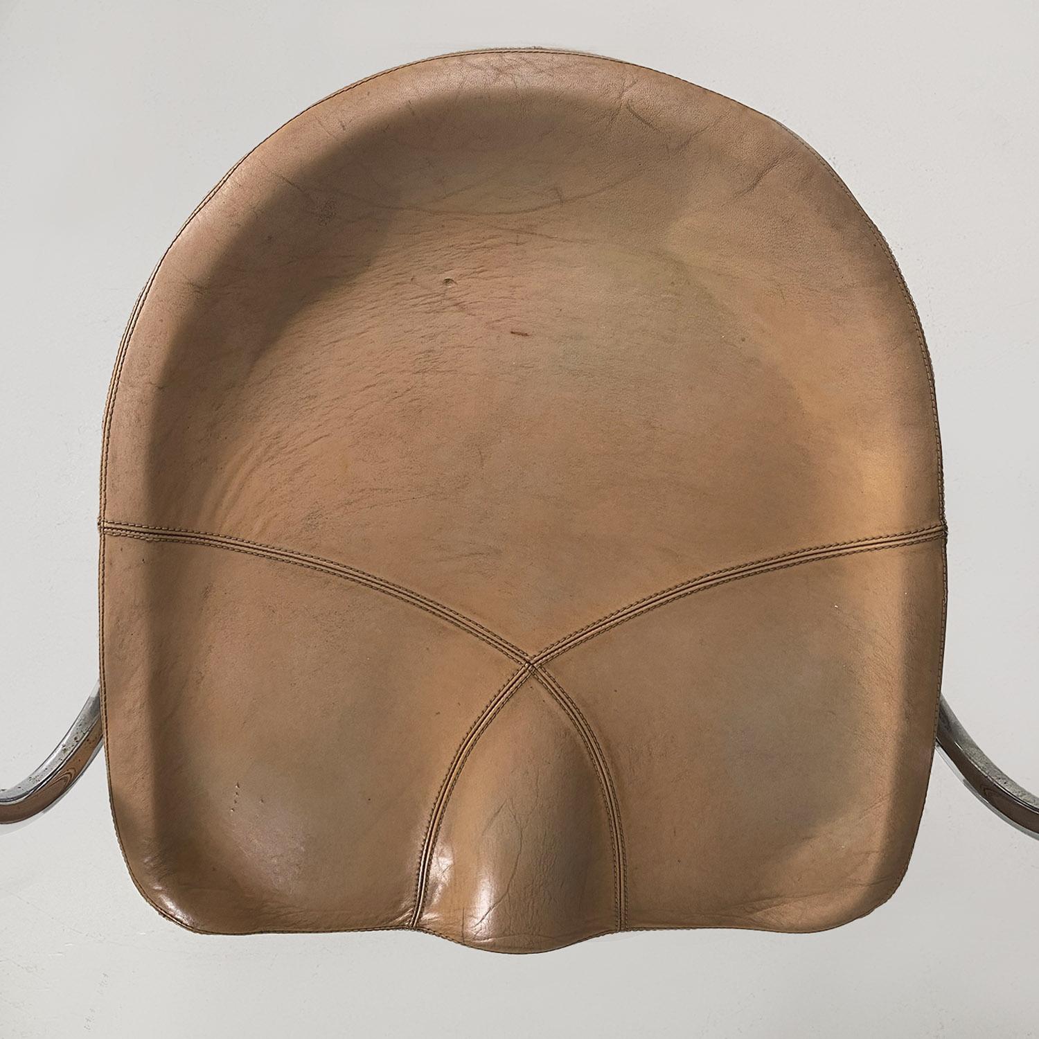 Italian midCentury leather steel chairs Vladimir Tatlin Nikol International 1950 For Sale 3