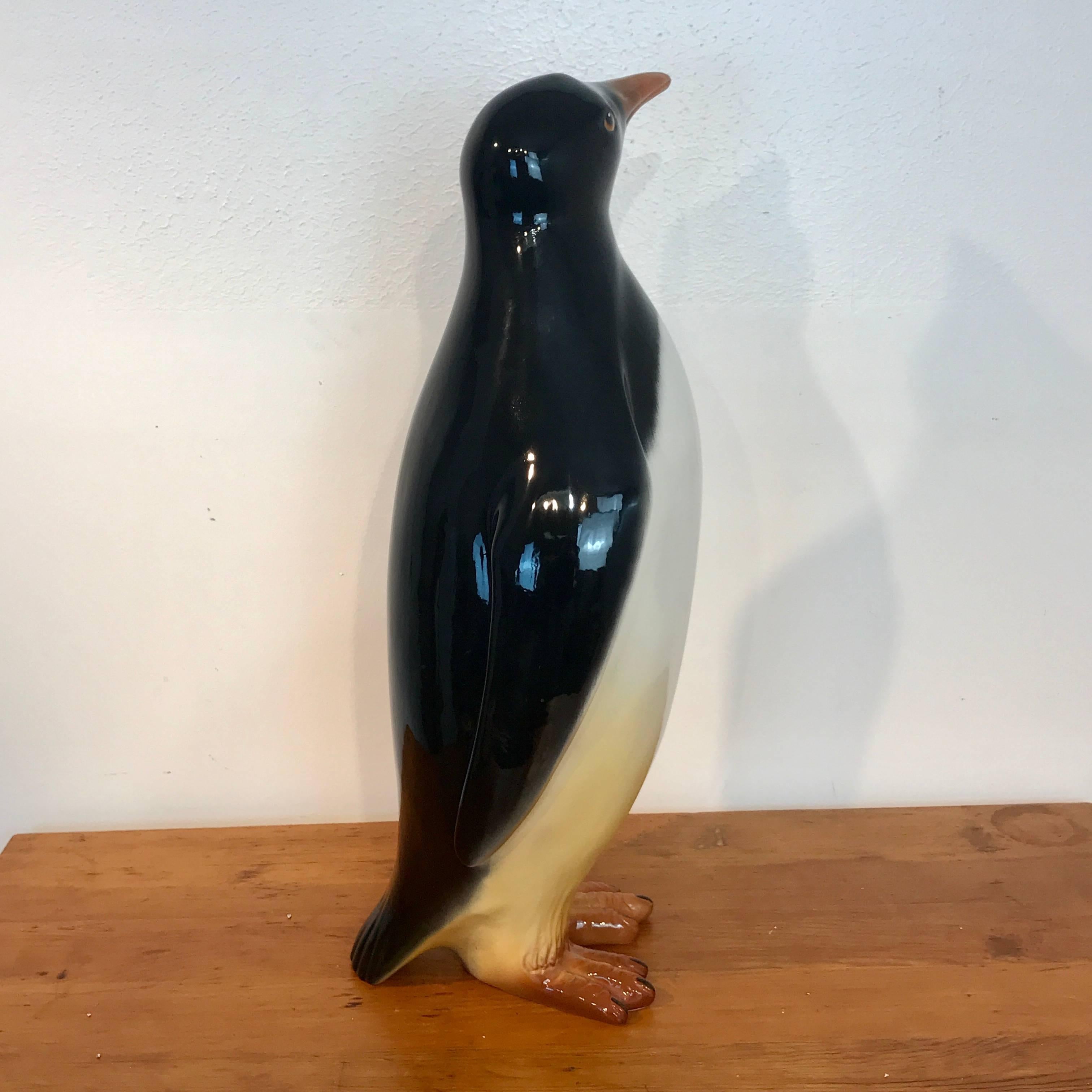 Hand-Painted Italian Midcentury Lifesize Figure of a Penguin For Sale