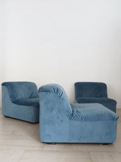 Italian Midcentury Light Blue Velvet Armchairs 1970s