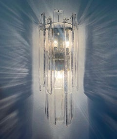 Italian Midcentury Long Clear Murano Pair of Wall Sconces by Mazzega, 1970s