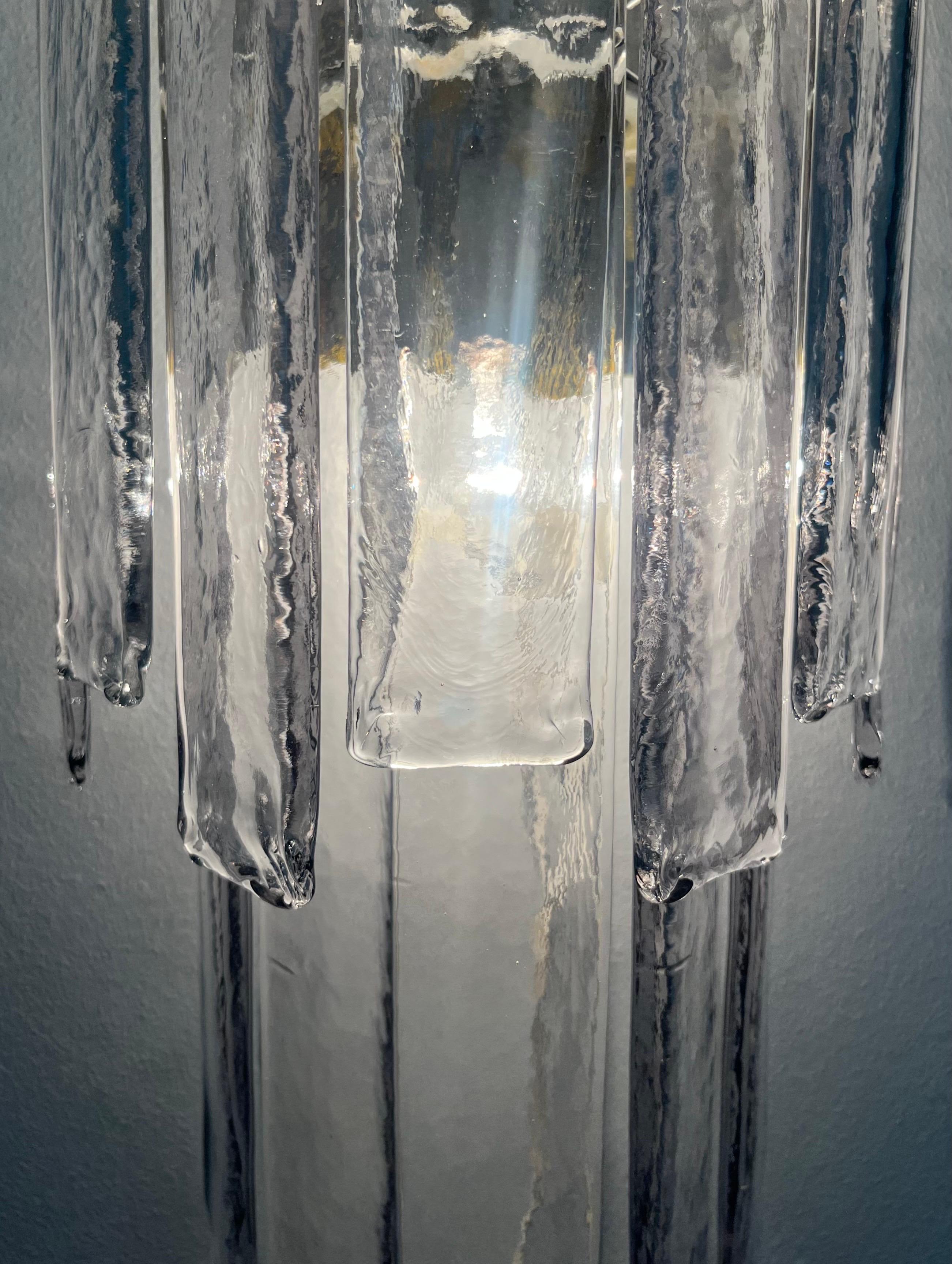 Coppia di lampade da parete lunghe e trasparenti di Mazzega Murano, anni '70, Italia Midcentury in vendita 1