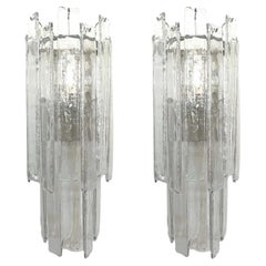 Italian Midcentury Long Clear Murano Pair of Wall Sconces by Mazzega, 1970s