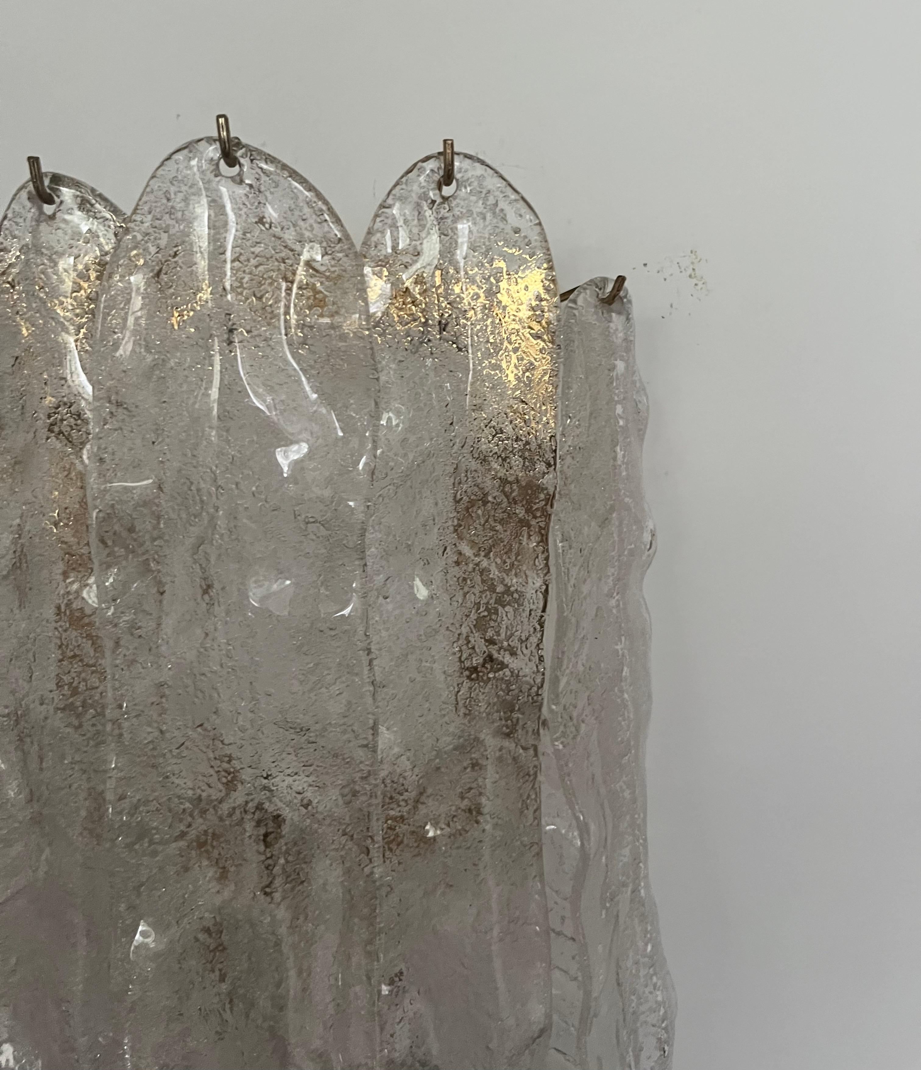 Italian Midcentury Long Large Leaf Clear Murano Wall Sconce by Mazzega, 1970s 5