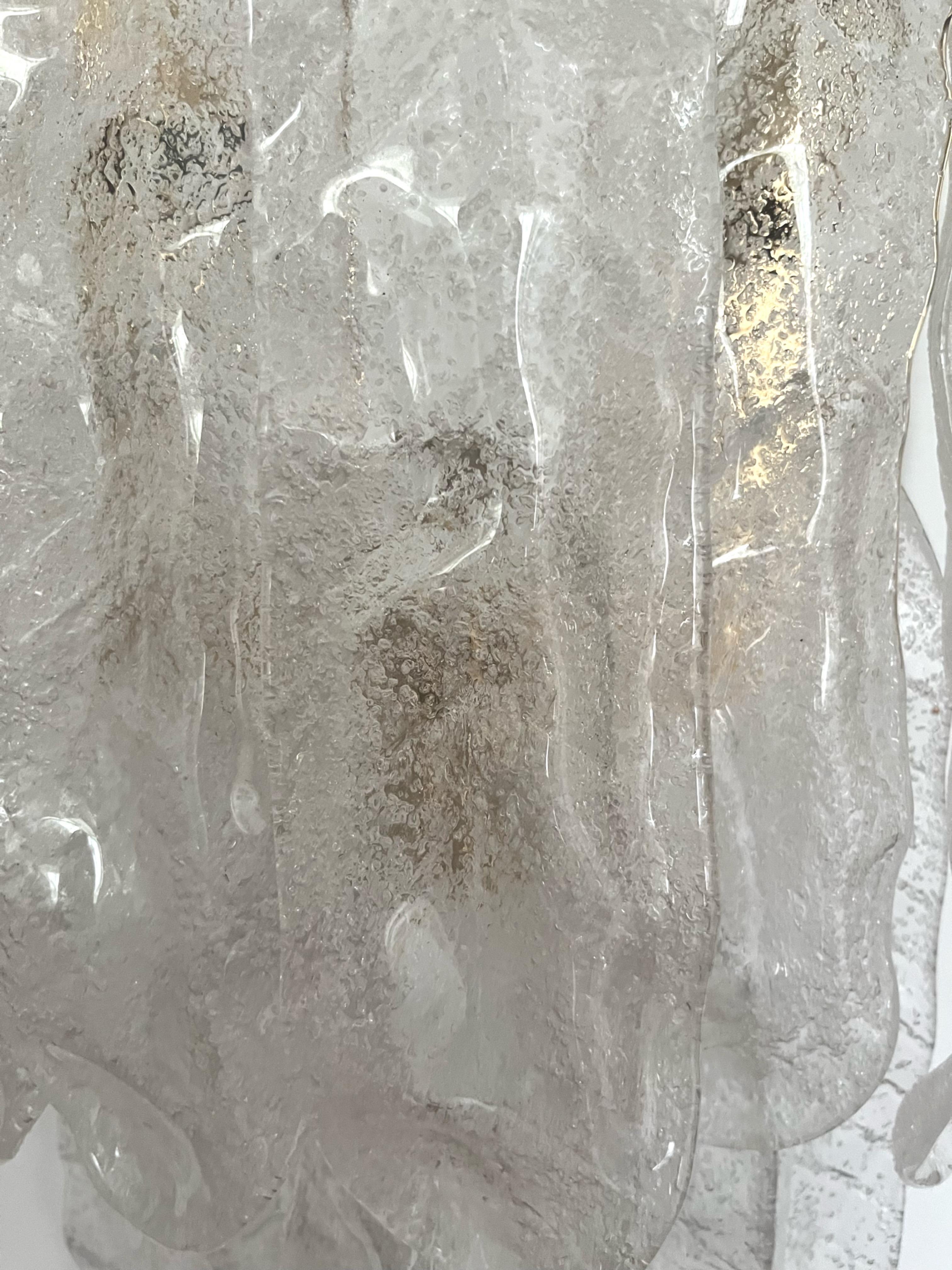 Italian Midcentury Long Large Leaf Clear Murano Wall Sconce by Mazzega, 1970s 6