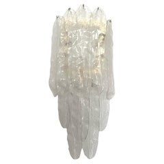 Italian Midcentury Long Large Leaf Clear Murano Wall Sconce by Mazzega, 1970s