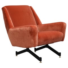 Italian Midcentury Lounge Chair in New Copper Pink Velvet, Italy, 1950s